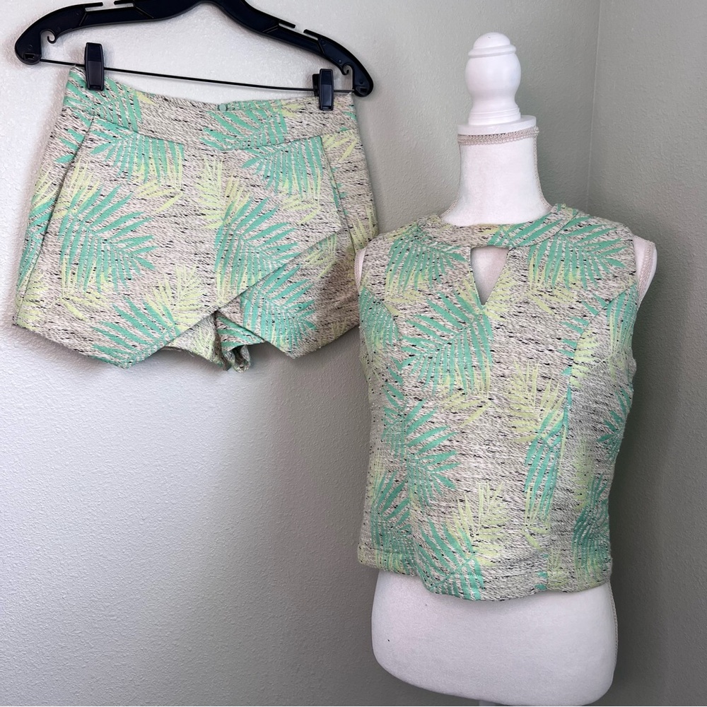 Sorority Palm Print Matching Set Crop Top Skort Summer Size S